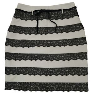 ROBERT RODRIGUEZ lace trim tiered bandage pencil mini skirt taupe black Size 4